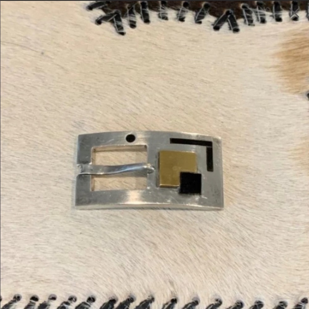 Vintage Antonio Pineda Silver, Brass, Onyx Artisan Belt Buckle UNISEX